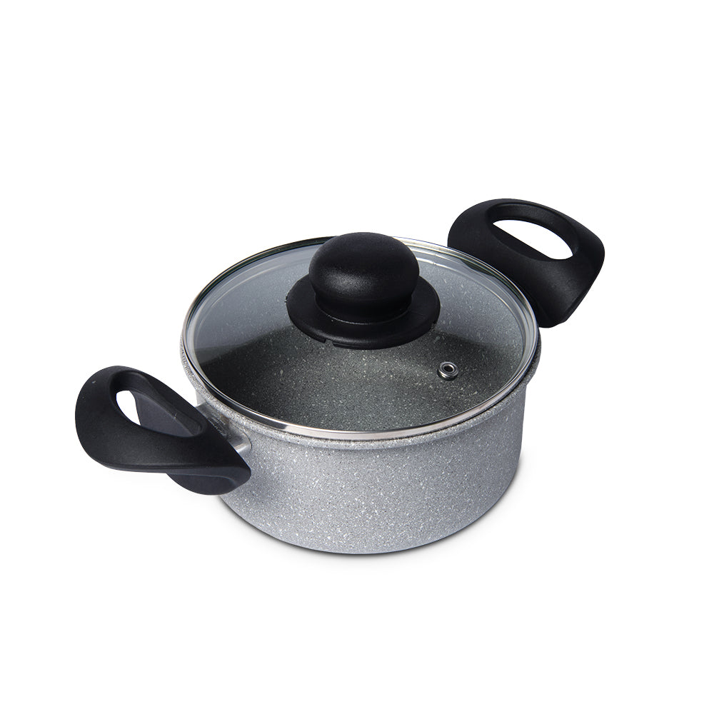 雙握耳天然礦石煲連玻璃蓋 16cm 明火