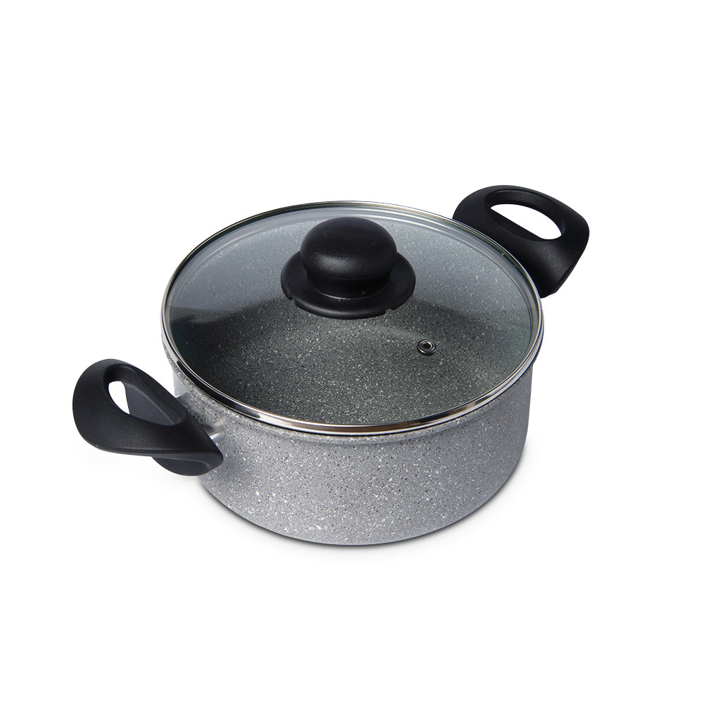 雙握耳天然礦石煲連玻璃蓋 20cm 明火