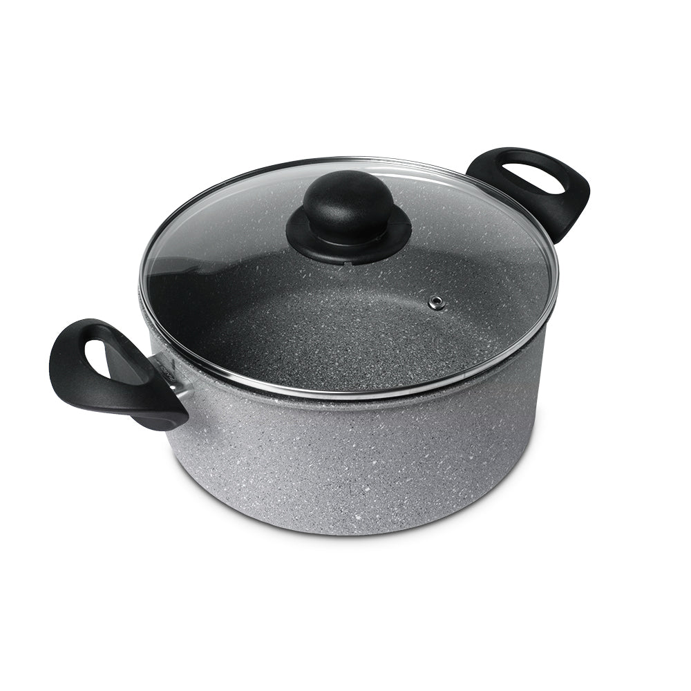 雙握耳天然礦石煲連玻璃蓋 24cm 明火