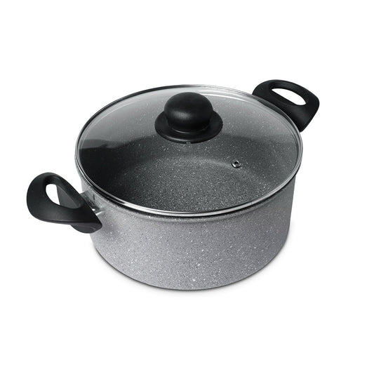 雙握耳天然礦石煲連玻璃蓋 24cm 明火